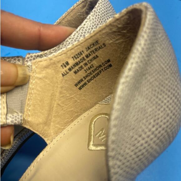 Madeline Grey Snake Skin Peep Toe Pumps Womens SZ 7.5 M Lizard - Picture 11 of 12